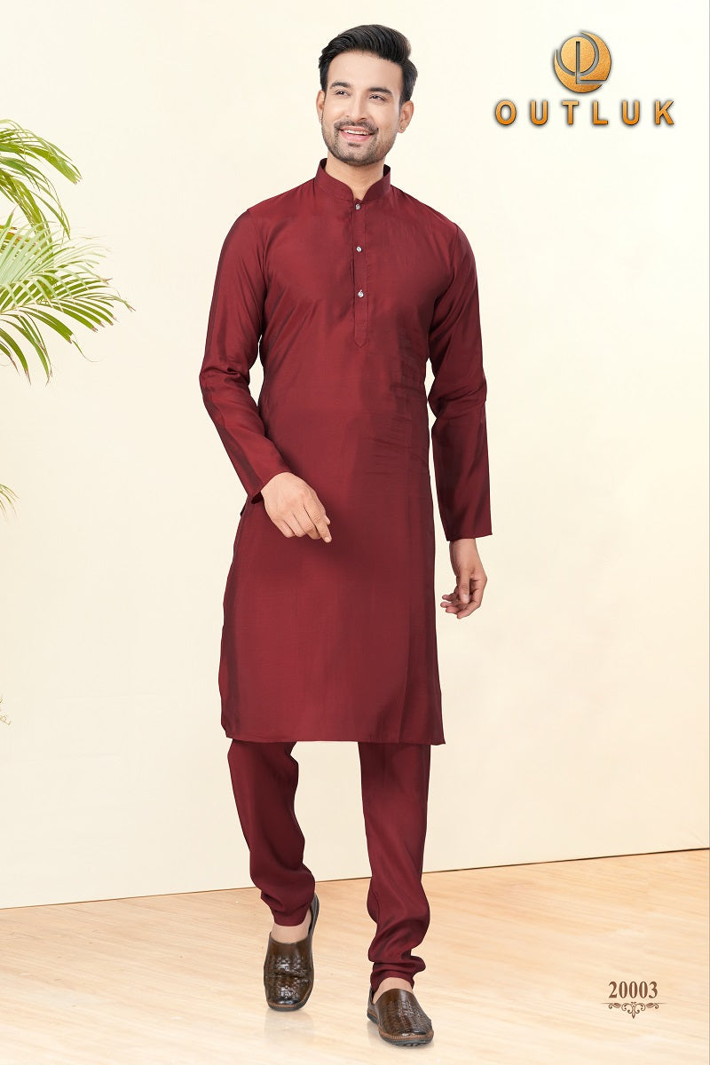 Red Silk Mens Kurta Pajama 20003