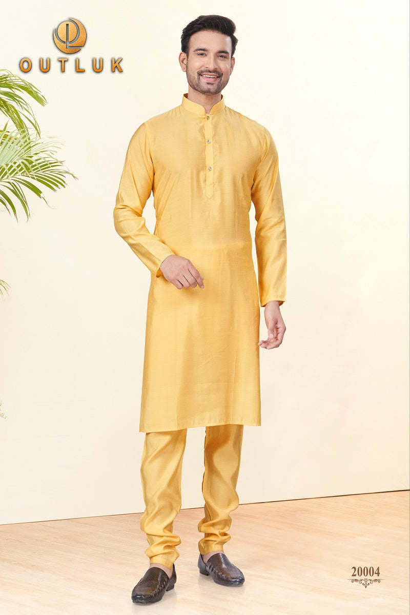 Yellow Silk Mens Kurta Pajama 20004