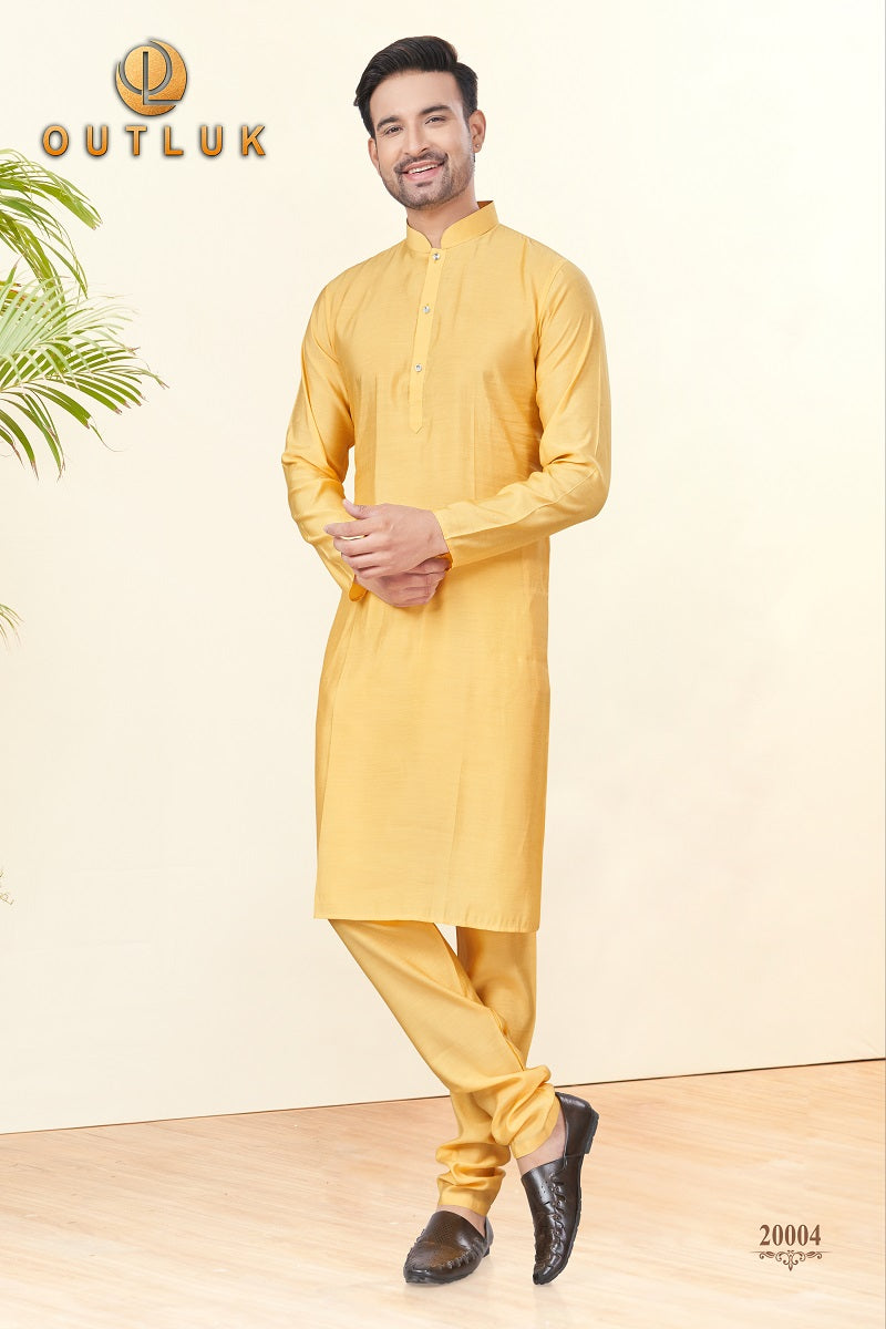 Yellow Silk Mens Kurta Pajama 20004