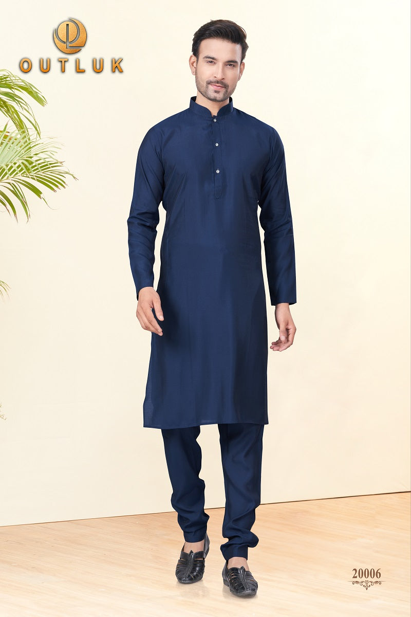 Blue Silk Mens Kurta Pajama 20006