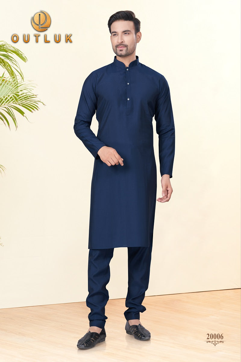 Blue Silk Mens Kurta Pajama 20006