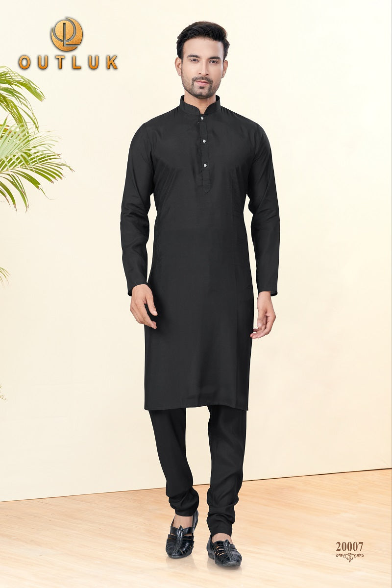 Black Silk Mens Kurta Pajama 20007