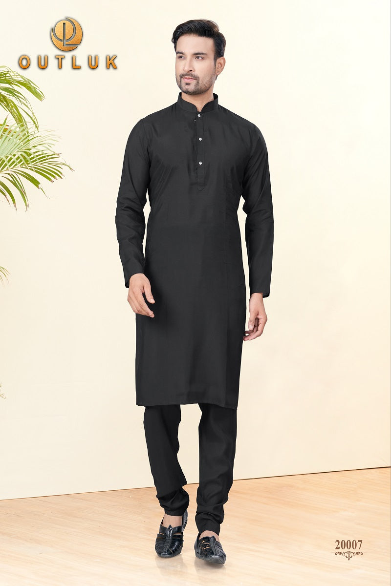 Black Silk Mens Kurta Pajama 20007