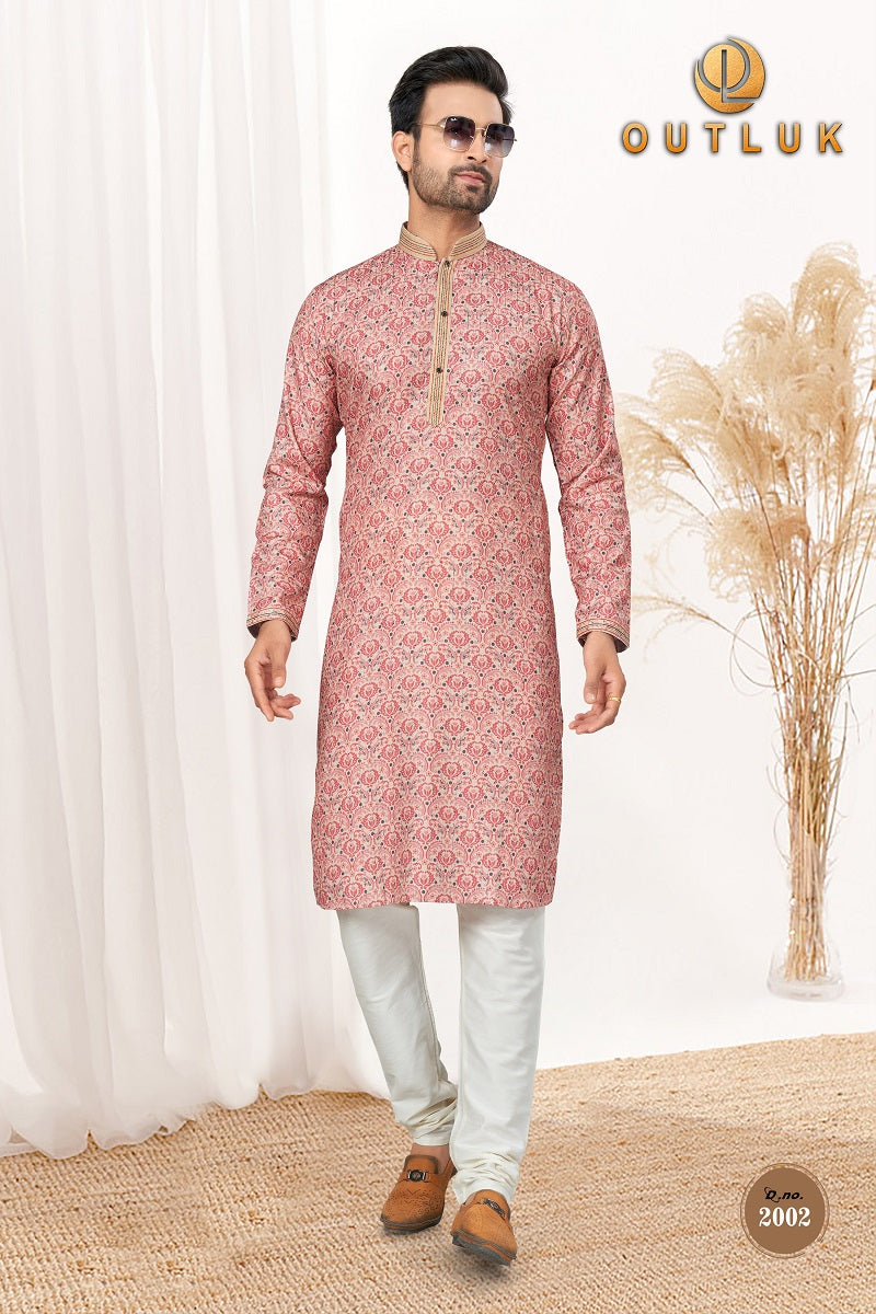 Pink Red Cotton Mens Kurta Pajama 2002