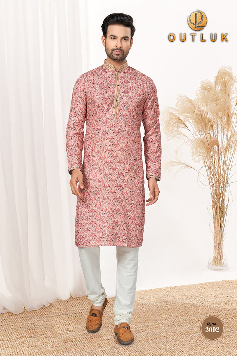 Pink Red Cotton Mens Kurta Pajama 2002