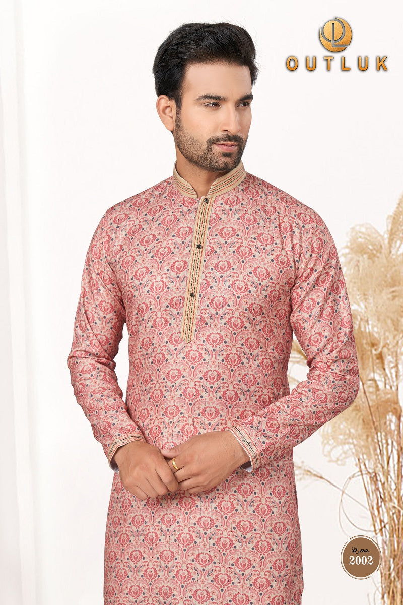 Pink Red Cotton Mens Kurta Pajama 2002