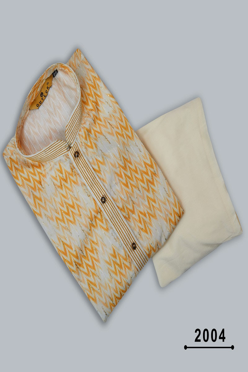 White And Yellow Cotton Mens Kurta Pajama 2004