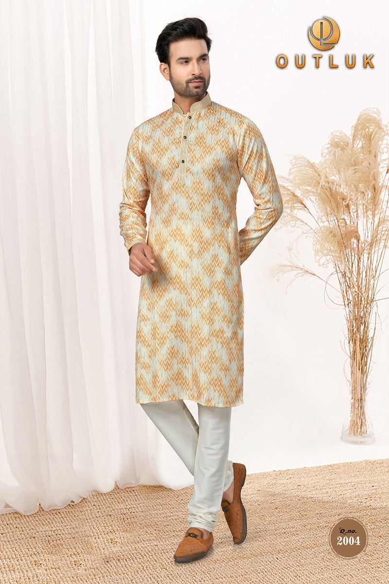 White And Yellow Cotton Mens Kurta Pajama 2004