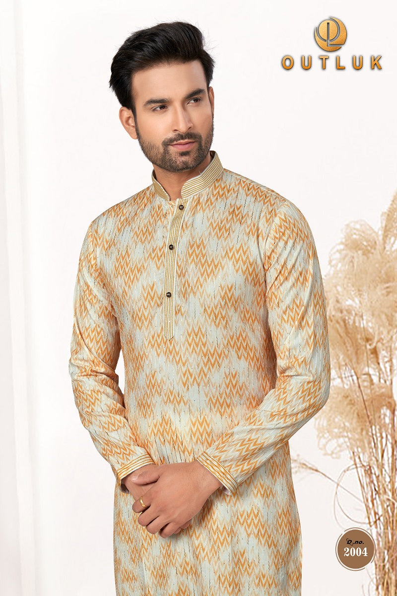 White And Yellow Cotton Mens Kurta Pajama 2004