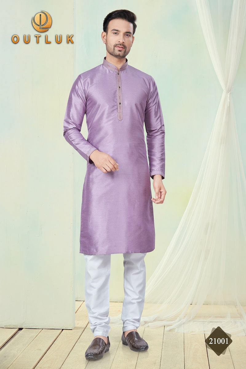 Lavender Pure Silk Mens Kurta Pajama 21001