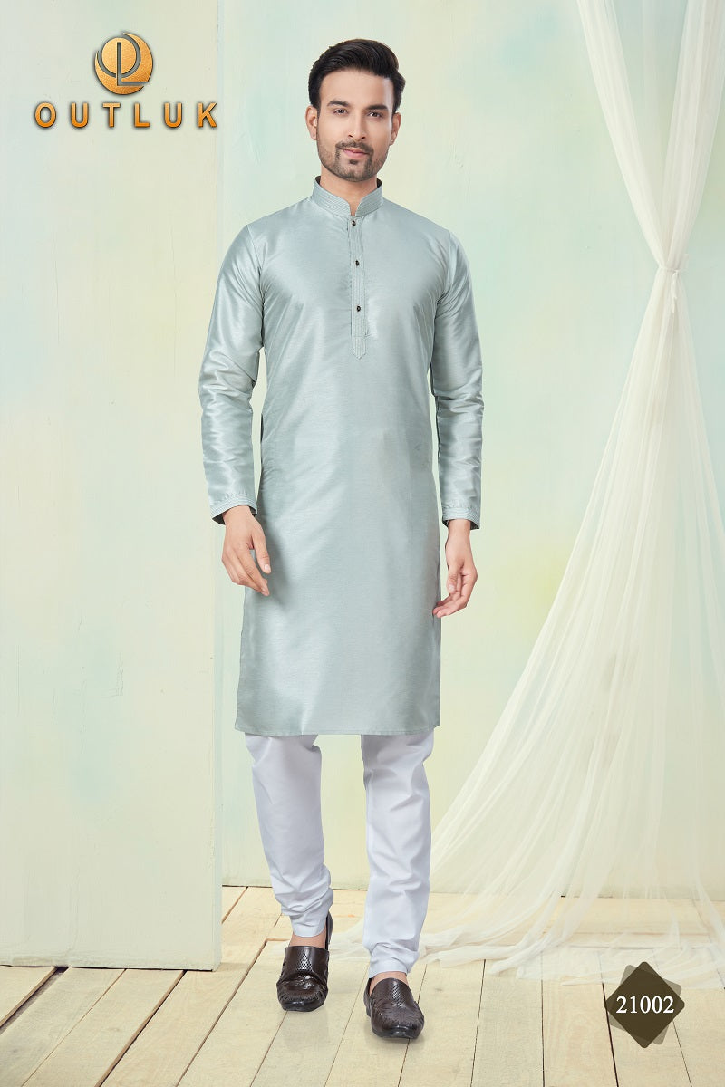 Grey Pure Silk Mens Kurta Pajama 21002