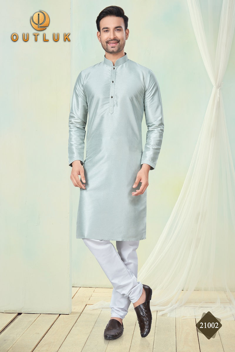 Grey Pure Silk Mens Kurta Pajama 21002