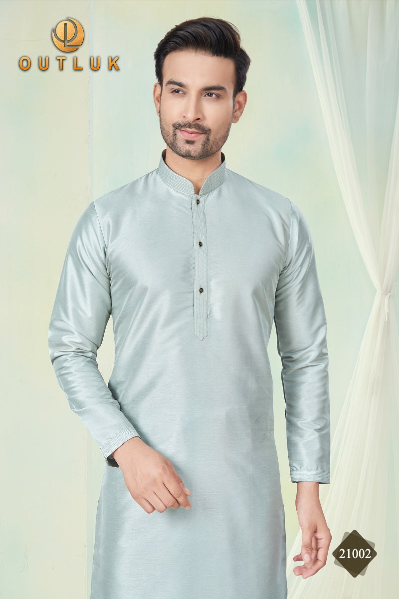 Grey Pure Silk Mens Kurta Pajama 21002