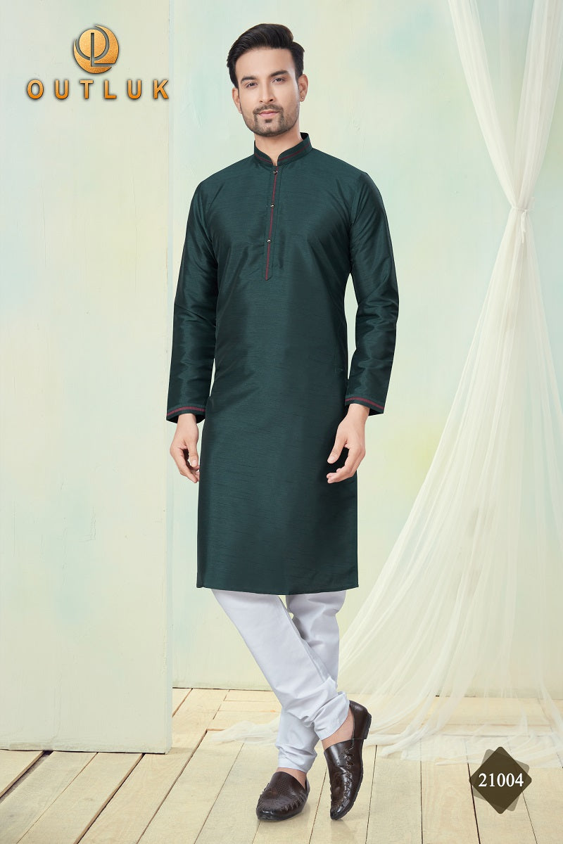 Green Pure Silk Mens Kurta Pajama 21004