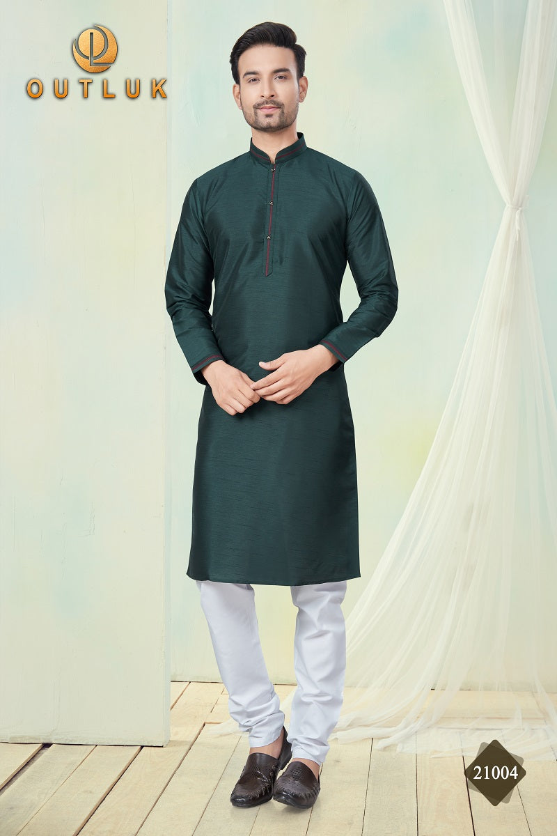 Green Pure Silk Mens Kurta Pajama 21004