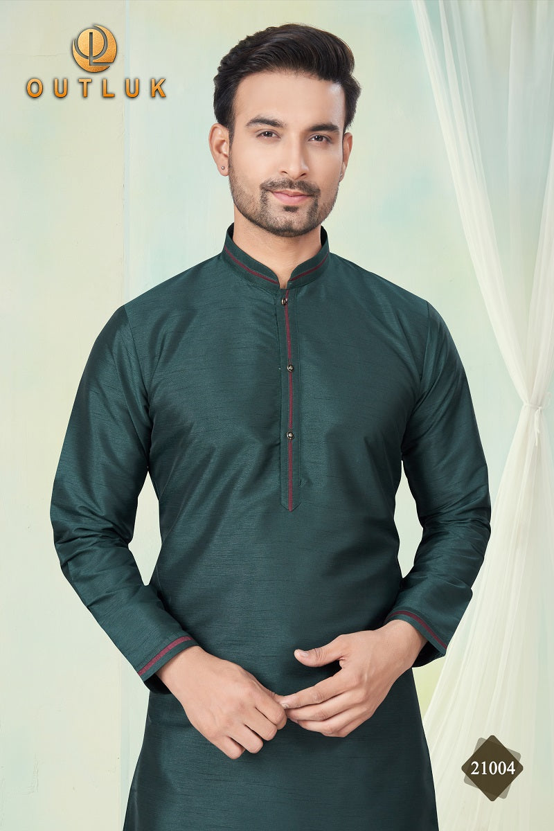 Green Pure Silk Mens Kurta Pajama 21004