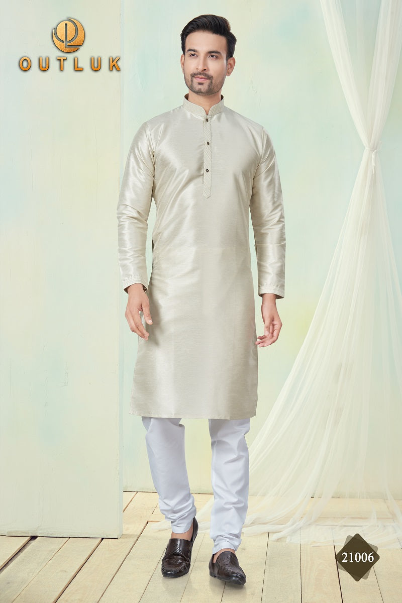 Off White Pure Silk Mens Kurta Pajama 21006