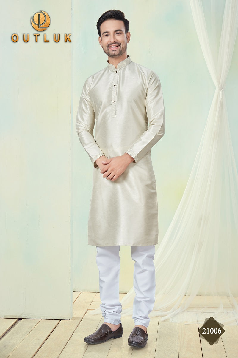 Off White Pure Silk Mens Kurta Pajama 21006