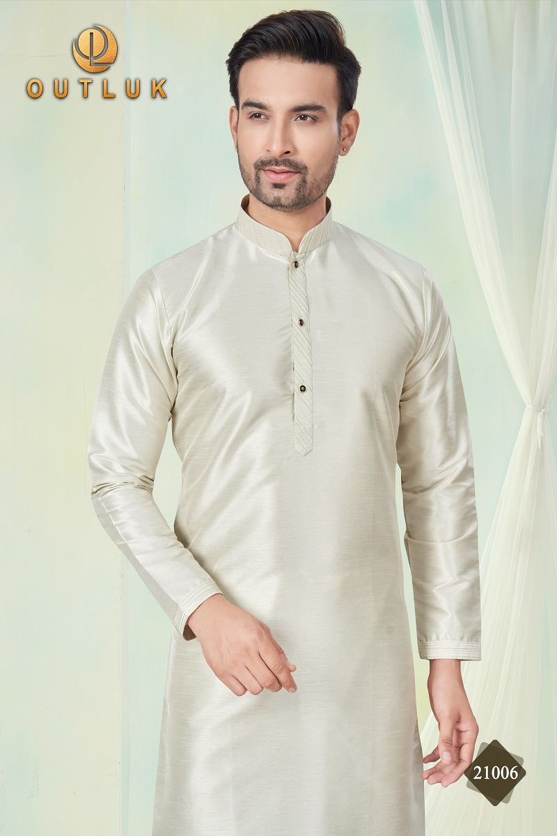 Off White Pure Silk Mens Kurta Pajama 21006