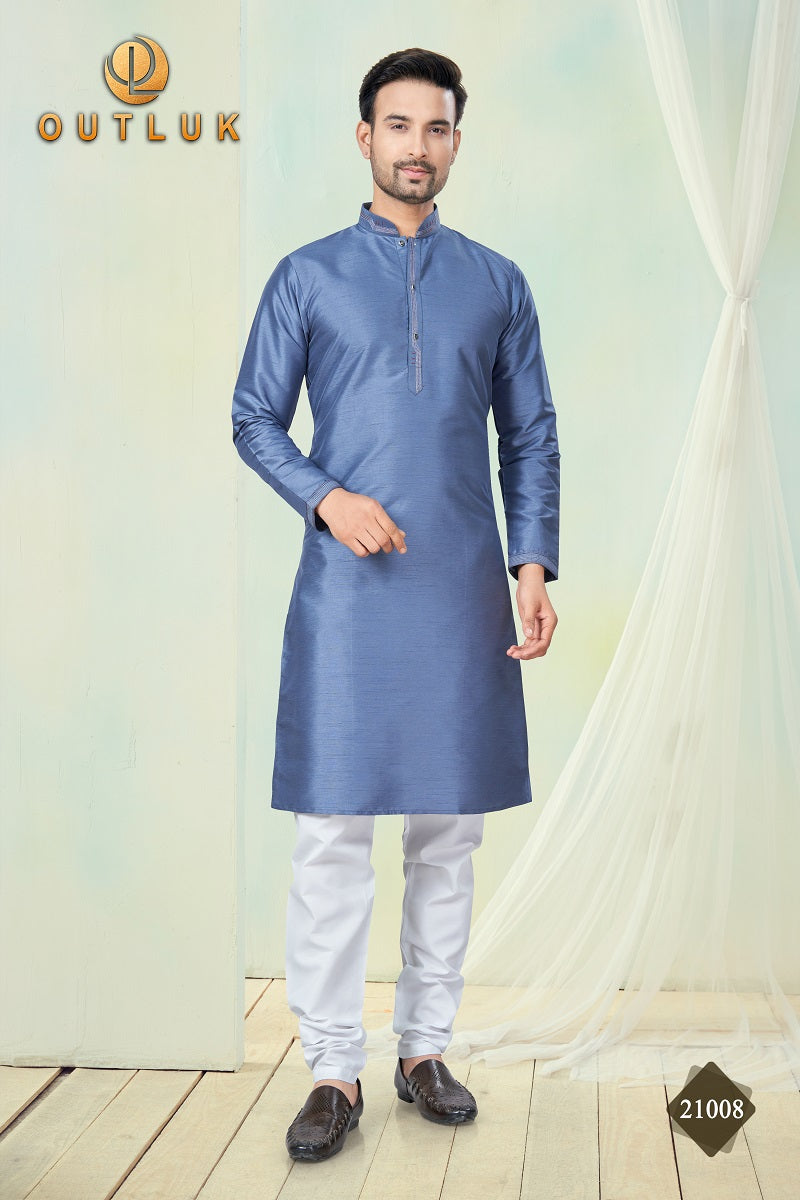 Blue Pure Silk Mens Kurta Pajama 21008