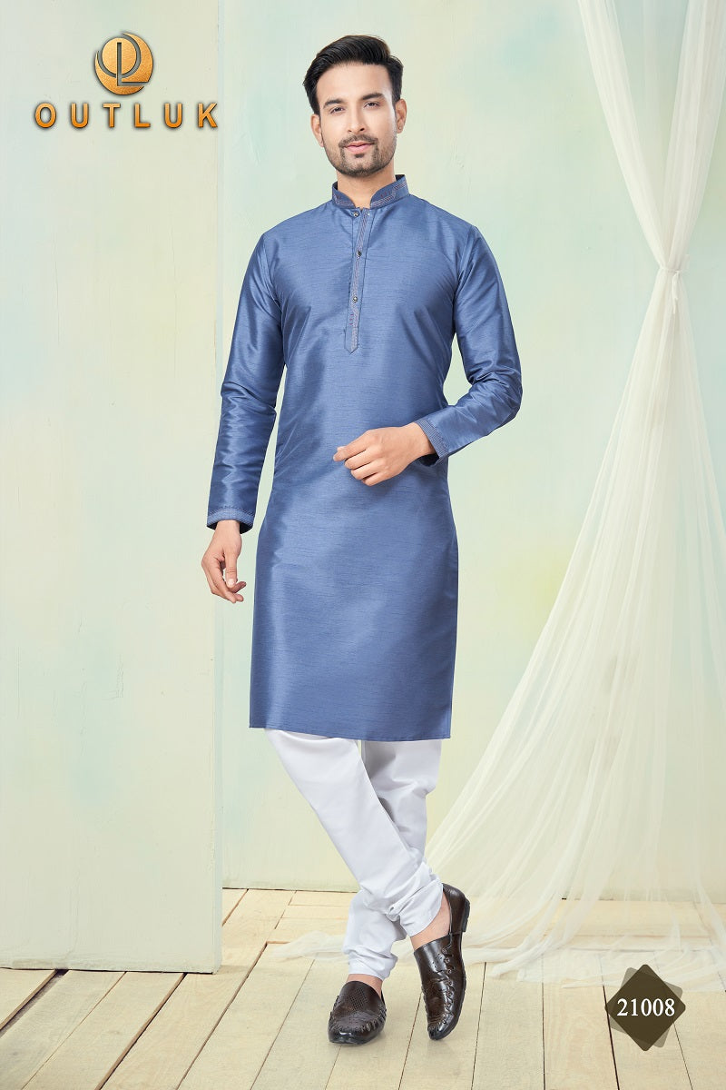 Blue Pure Silk Mens Kurta Pajama 21008