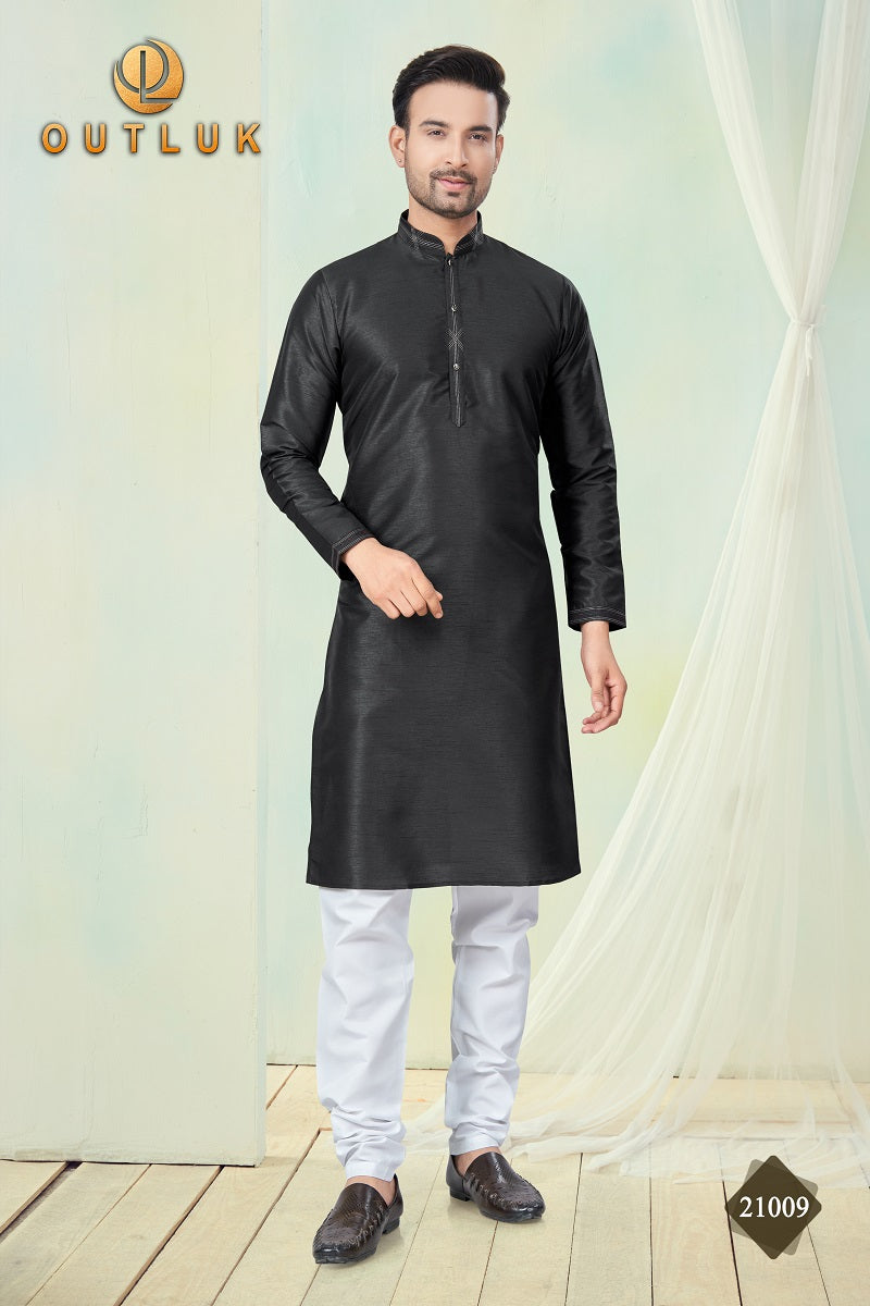 Black Pure Silk Mens Kurta Pajama 21009