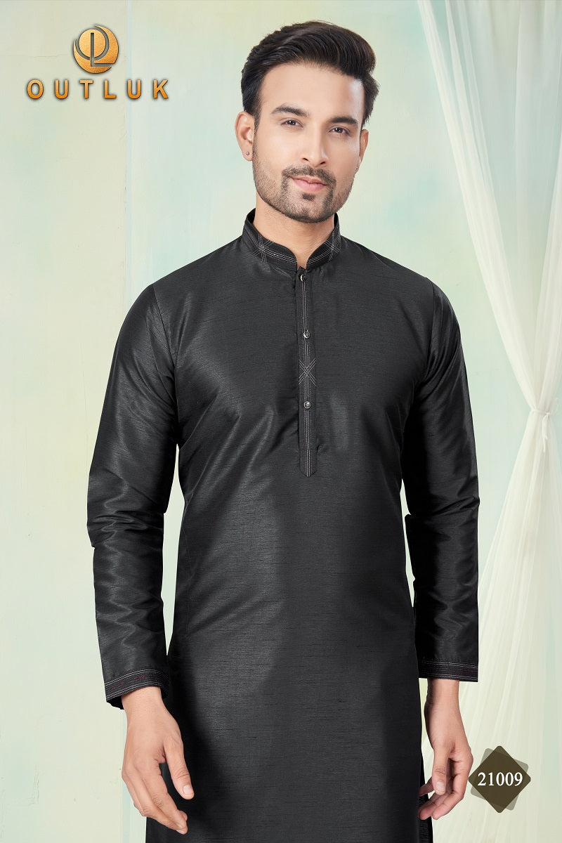 Black Pure Silk Mens Kurta Pajama 21009