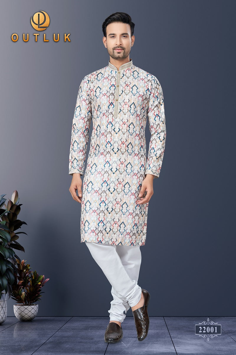 Off White Silk Mens Kurta Pajama 22001