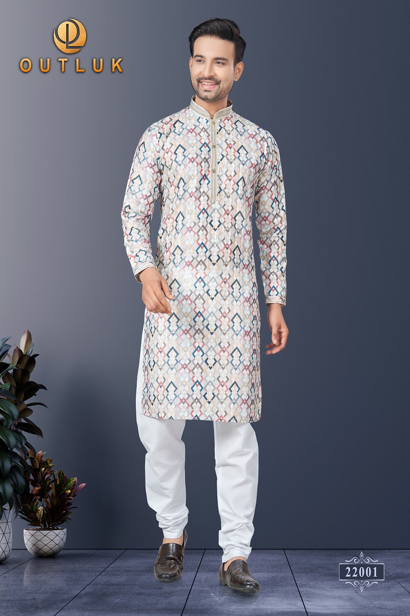 Off White Silk Mens Kurta Pajama 22001