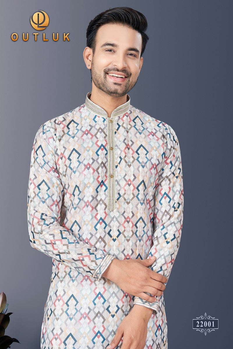 Off White Silk Mens Kurta Pajama 22001