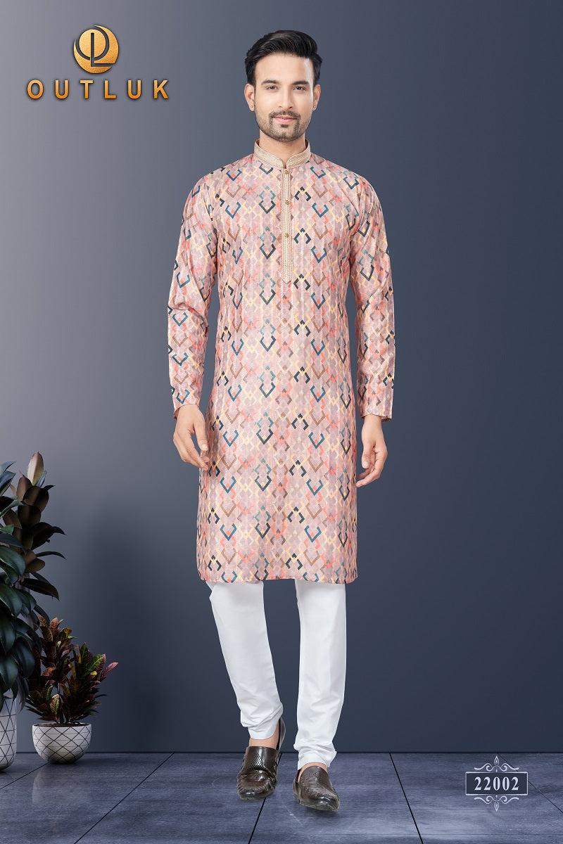 Peach Silk Mens Kurta Pajama 22002