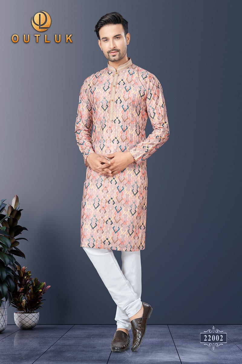 Peach Silk Mens Kurta Pajama 22002