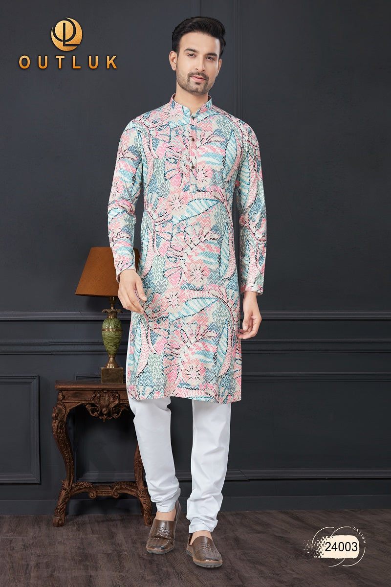 sky Blue Rayon Mens Kurta Pajama 24003