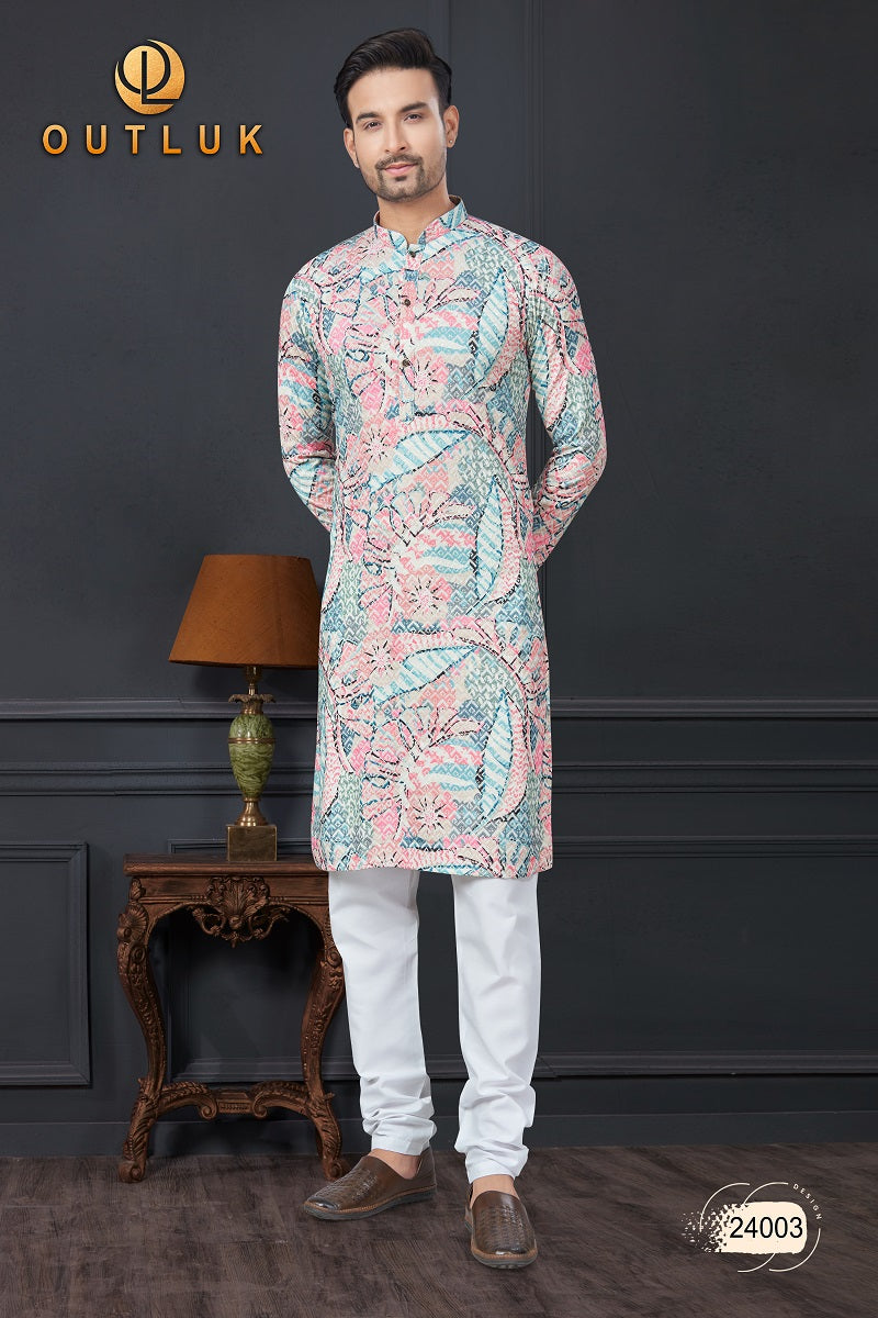 sky Blue Rayon Mens Kurta Pajama 24003