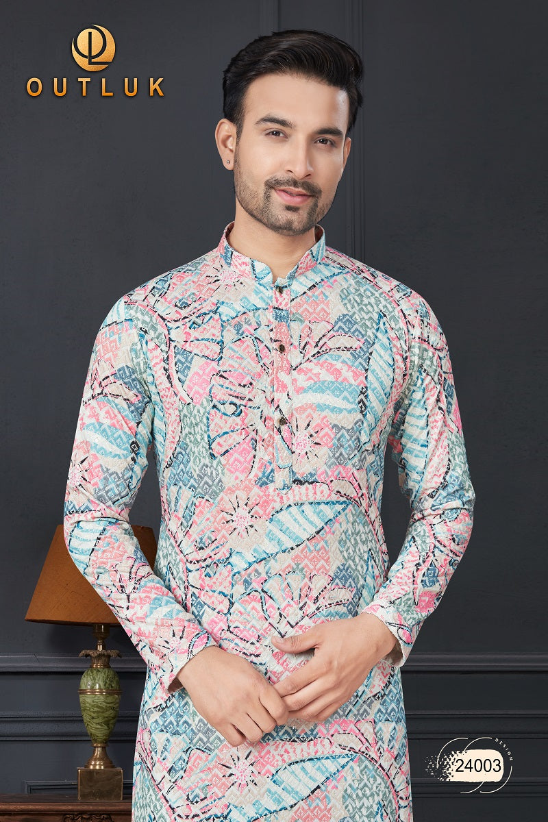 sky Blue Rayon Mens Kurta Pajama 24003
