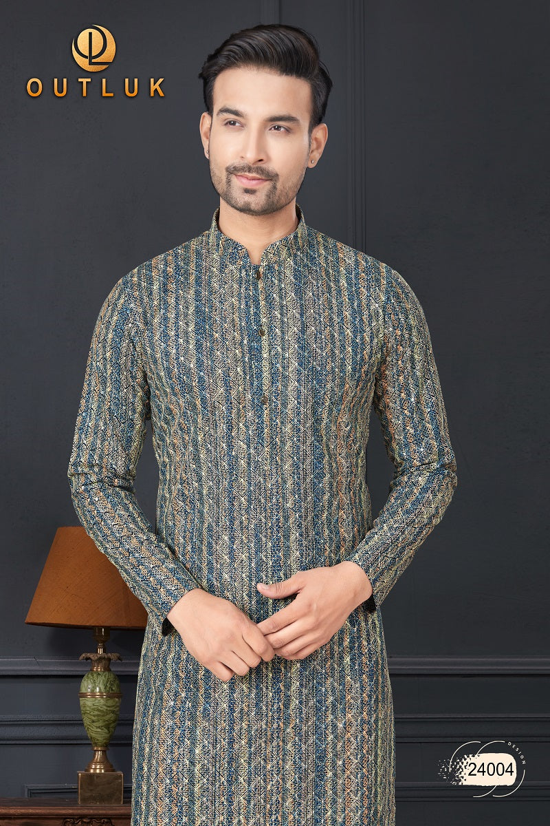 Navy Blue Rayon Mens Kurta Pajama 24004
