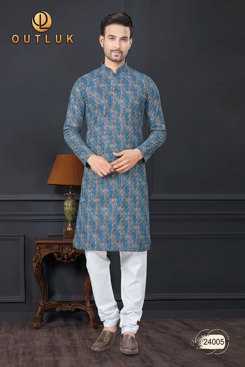 Blue Rayon Mens Kurta Pajama 24005