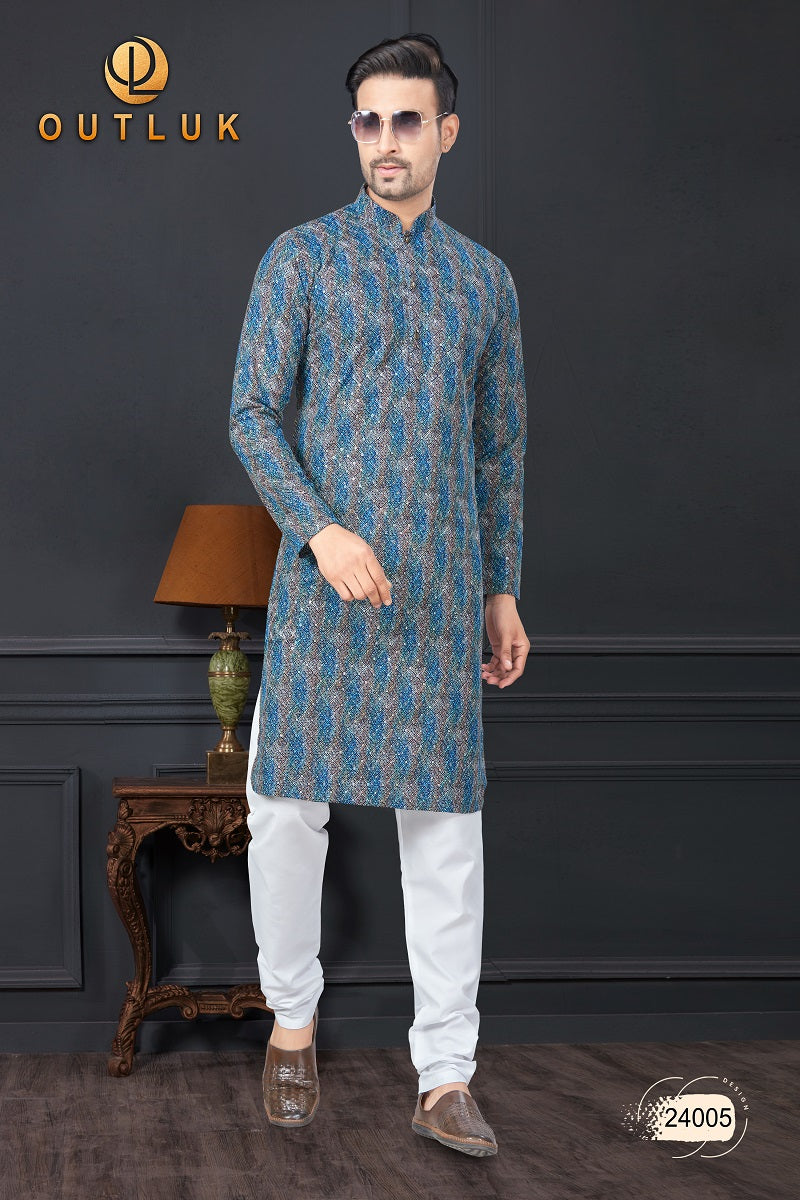 Blue Rayon Mens Kurta Pajama 24005