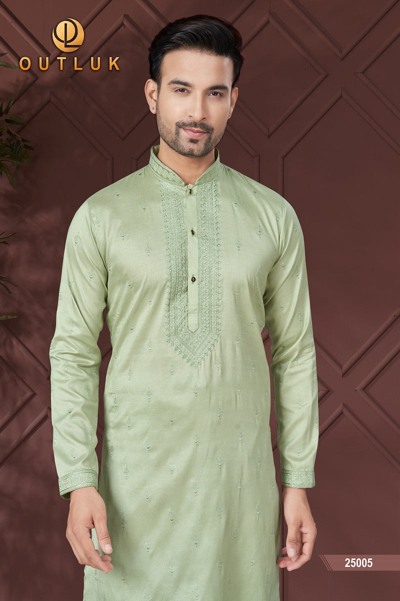 Light Green Pure Silk Mens Kurta Pajama 25005