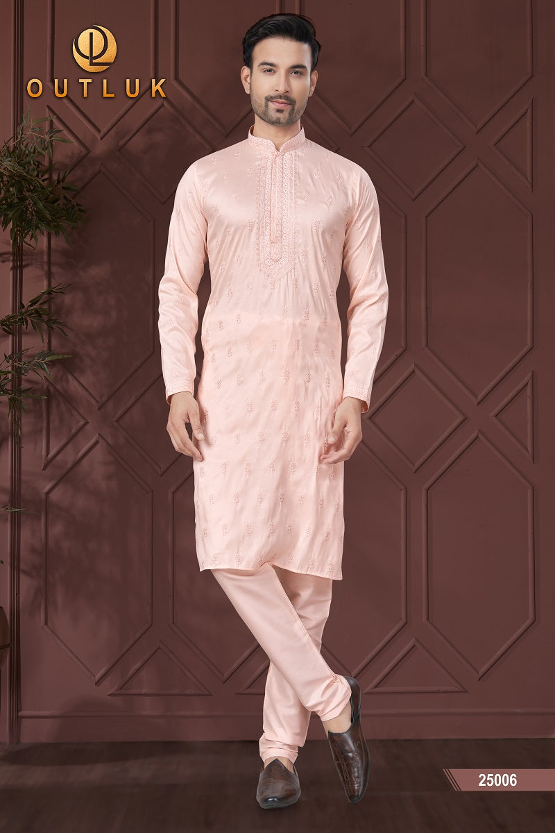 Pink Pure Silk Mens Kurta Pajama 25006