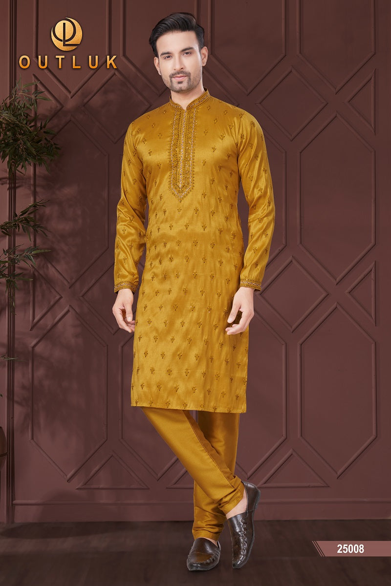 Golden Pure Silk Mens Kurta Pajama 25008