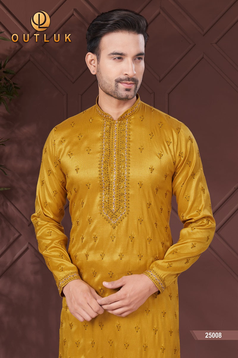 Golden Pure Silk Mens Kurta Pajama 25008