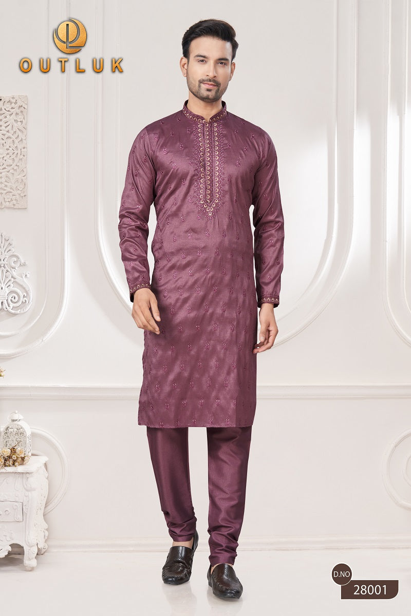 Purple Pure Silk Mens Kurta Pajama 28001