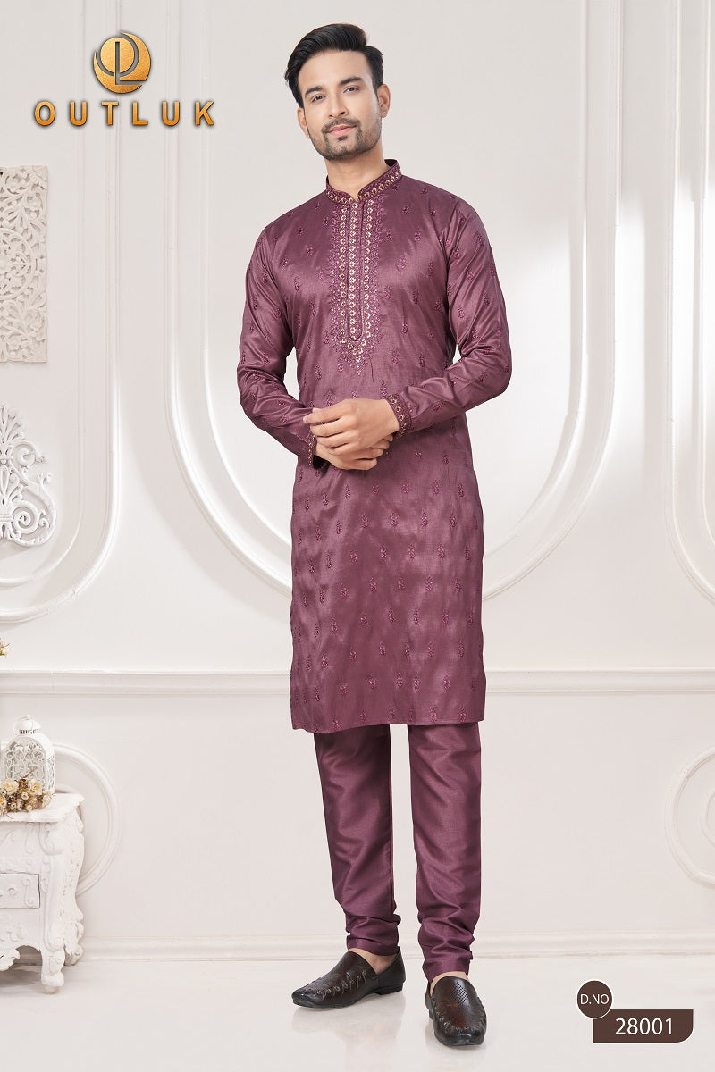 Purple Pure Silk Mens Kurta Pajama 28001