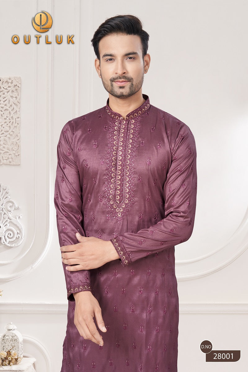 Purple Pure Silk Mens Kurta Pajama 28001