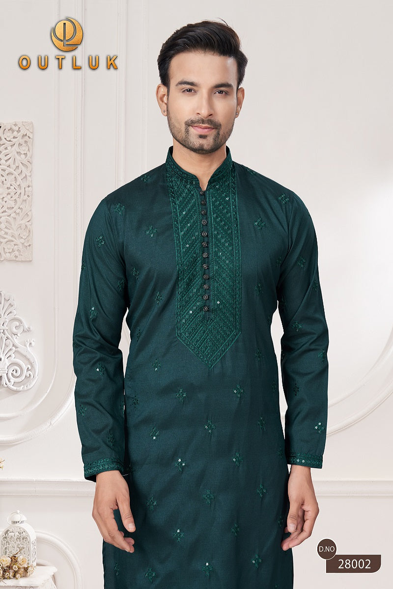 Green Pure Silk Mens Kurta Pajama 28002