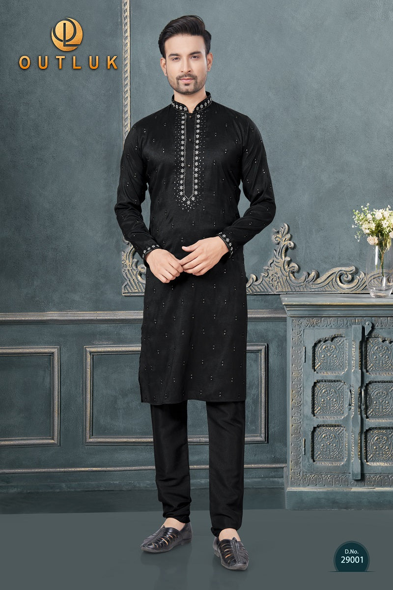 Black Silk Mens Kurta Pajama 29001