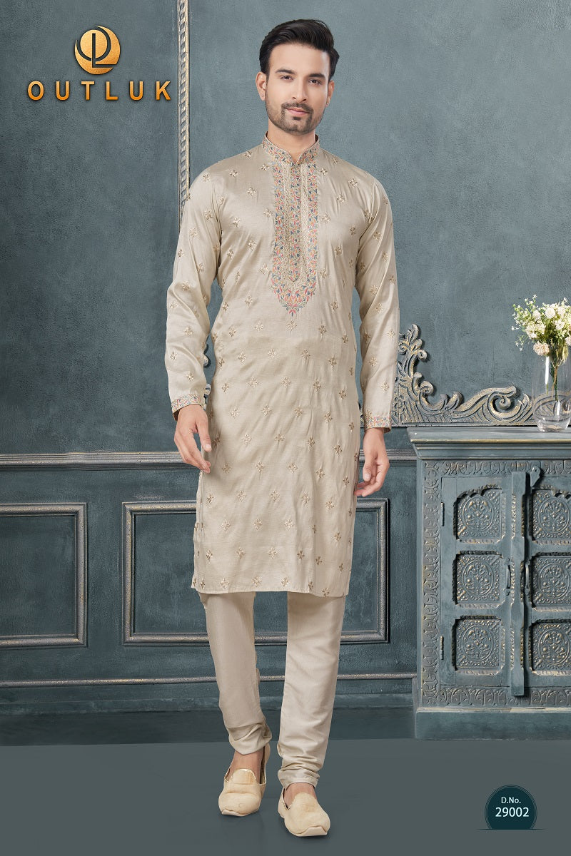 Cream Silk Mens Kurta Pajama 29002