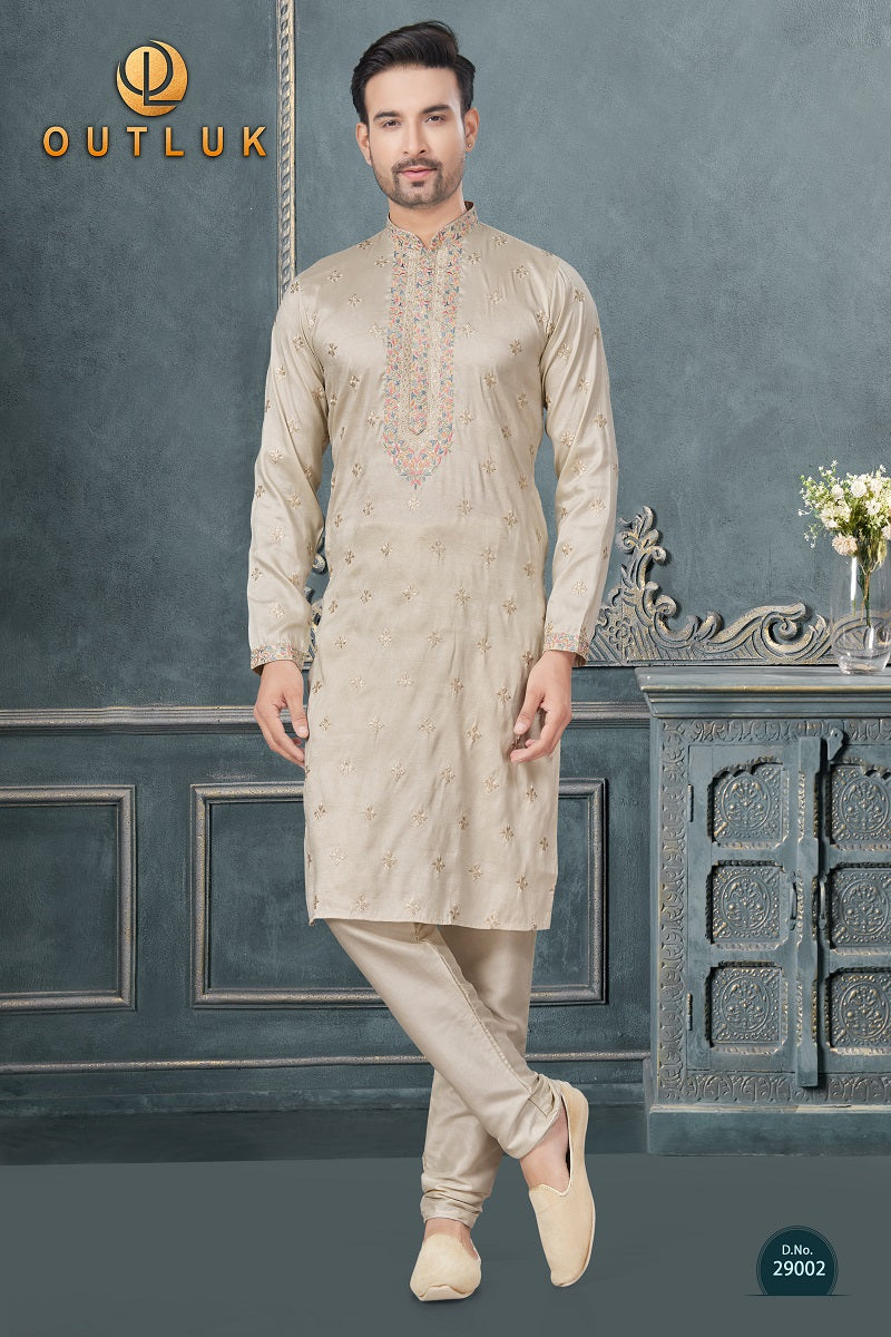 Cream Silk Mens Kurta Pajama 29002