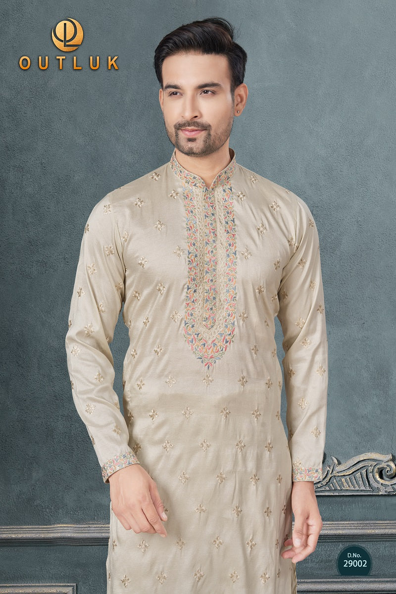 Cream Silk Mens Kurta Pajama 29002